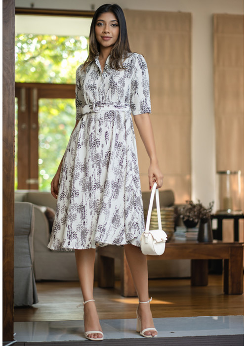 FLARA WHITE PRINTED DRESS